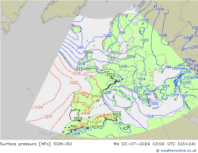 Luchtdruk (Grond) ICON-EU wo 03.07.2024 03 UTC
