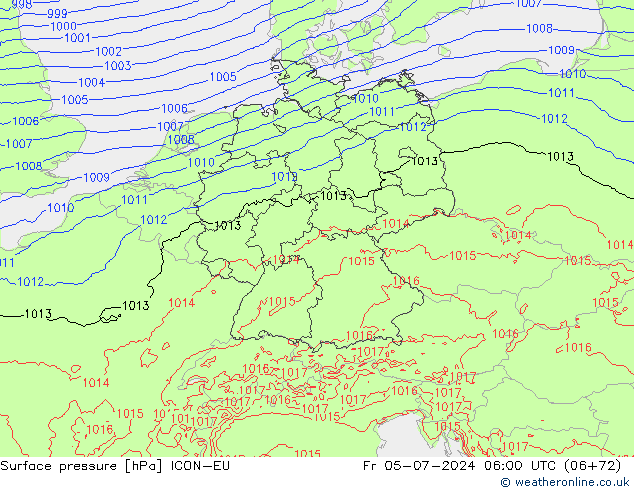 Luchtdruk (Grond) ICON-EU vr 05.07.2024 06 UTC