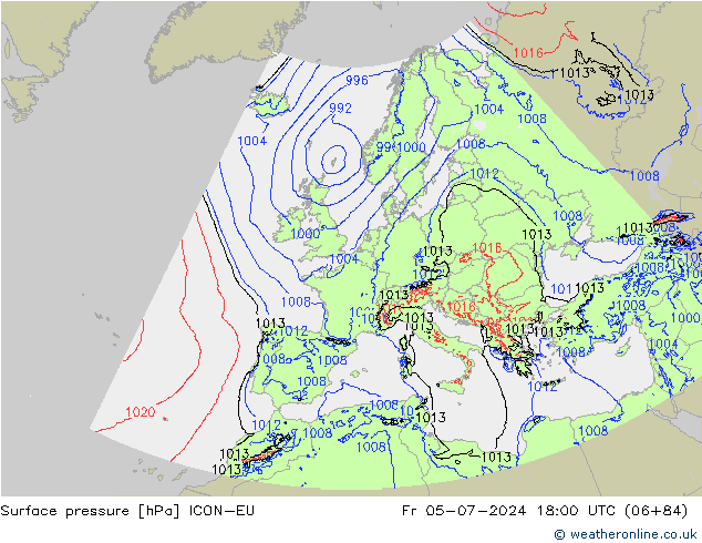 地面气压 ICON-EU 星期五 05.07.2024 18 UTC