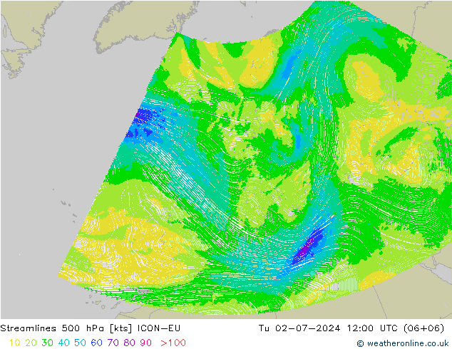 风 500 hPa ICON-EU 星期二 02.07.2024 12 UTC