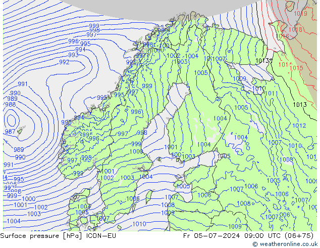 地面气压 ICON-EU 星期五 05.07.2024 09 UTC