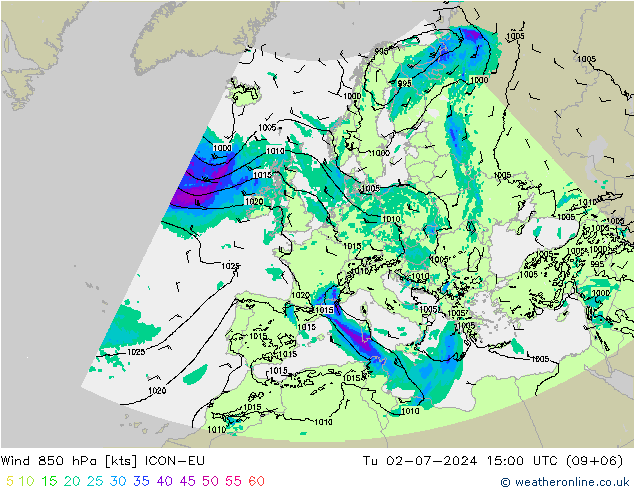 风 850 hPa ICON-EU 星期二 02.07.2024 15 UTC