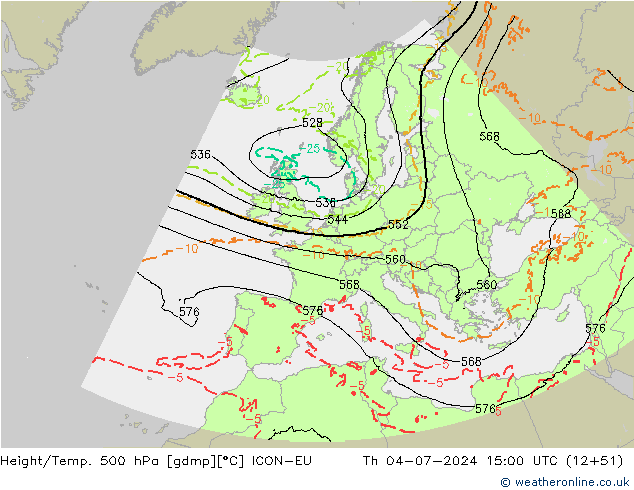 Height/Temp. 500 hPa ICON-EU 星期四 04.07.2024 15 UTC