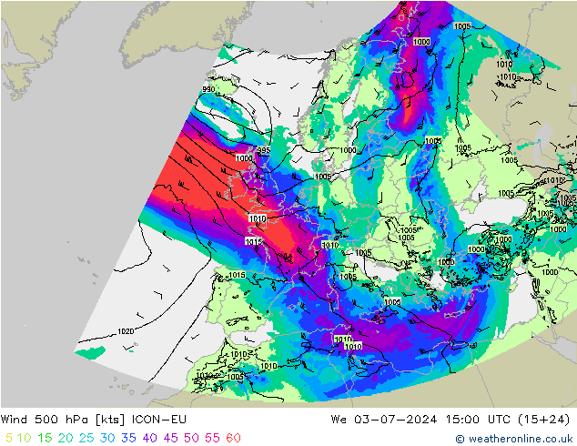 Wind 500 hPa ICON-EU wo 03.07.2024 15 UTC