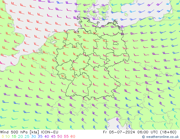 Wind 500 hPa ICON-EU vr 05.07.2024 06 UTC