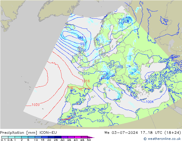 降水 ICON-EU 星期三 03.07.2024 18 UTC