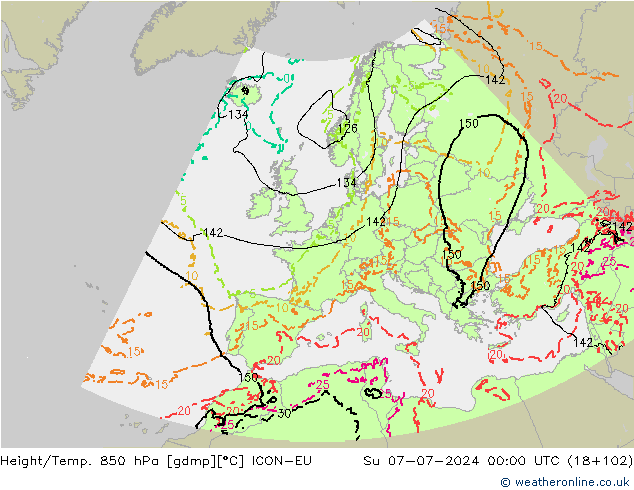 Height/Temp. 850 hPa ICON-EU 星期日 07.07.2024 00 UTC
