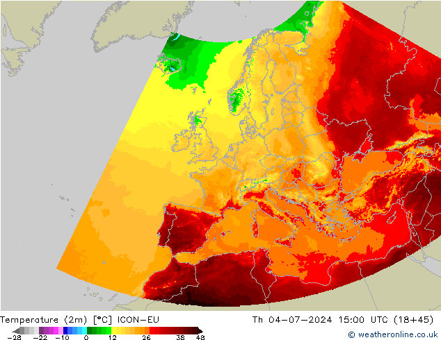 Temperatuurkaart (2m) ICON-EU do 04.07.2024 15 UTC