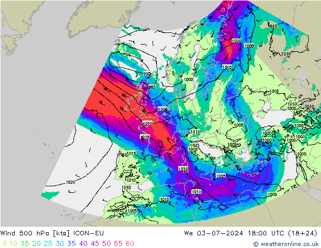 风 500 hPa ICON-EU 星期三 03.07.2024 18 UTC