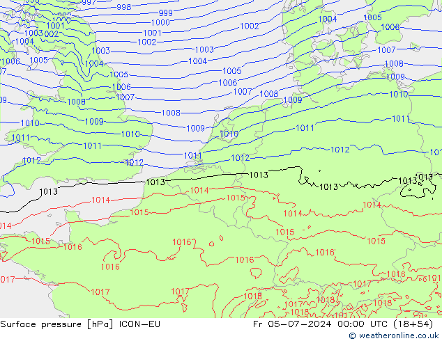 地面气压 ICON-EU 星期五 05.07.2024 00 UTC