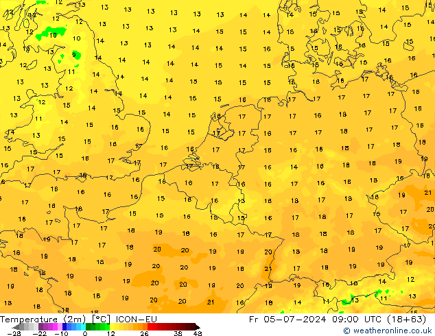 温度图 ICON-EU 星期五 05.07.2024 09 UTC