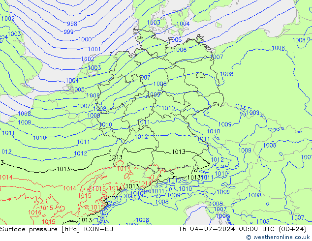 地面气压 ICON-EU 星期四 04.07.2024 00 UTC