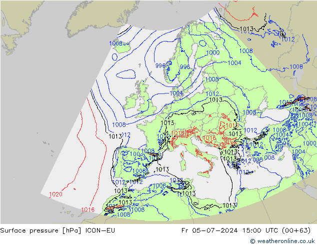 Luchtdruk (Grond) ICON-EU vr 05.07.2024 15 UTC