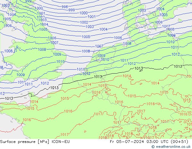 地面气压 ICON-EU 星期五 05.07.2024 03 UTC