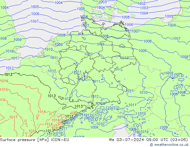 地面气压 ICON-EU 星期三 03.07.2024 09 UTC