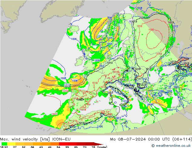 Max. wind snelheid ICON-EU ma 08.07.2024 00 UTC