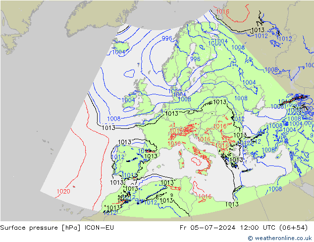 Luchtdruk (Grond) ICON-EU vr 05.07.2024 12 UTC