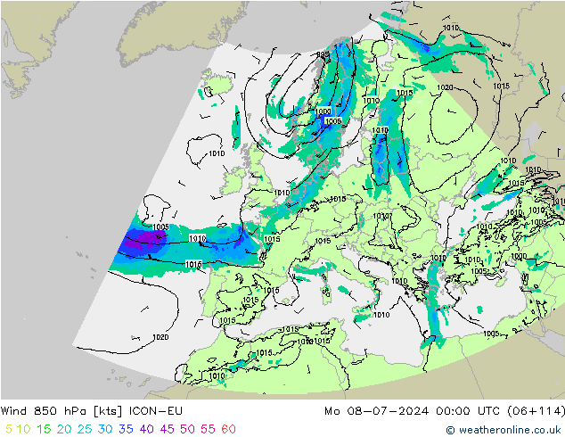 Wind 850 hPa ICON-EU ma 08.07.2024 00 UTC
