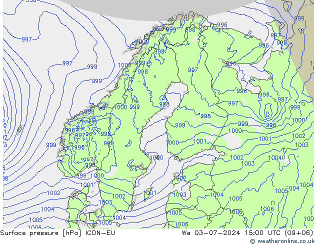 Luchtdruk (Grond) ICON-EU wo 03.07.2024 15 UTC