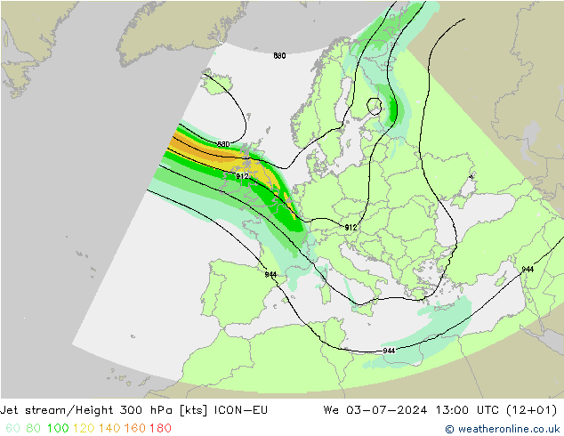 高速氣流 ICON-EU 星期三 03.07.2024 13 UTC