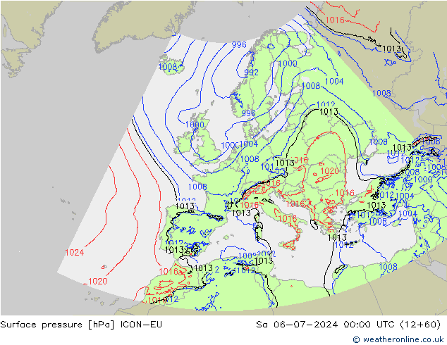 Luchtdruk (Grond) ICON-EU za 06.07.2024 00 UTC