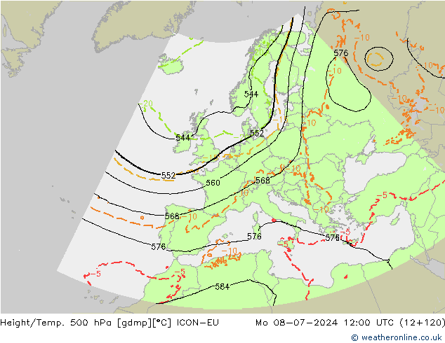 Hoogte/Temp. 500 hPa ICON-EU ma 08.07.2024 12 UTC