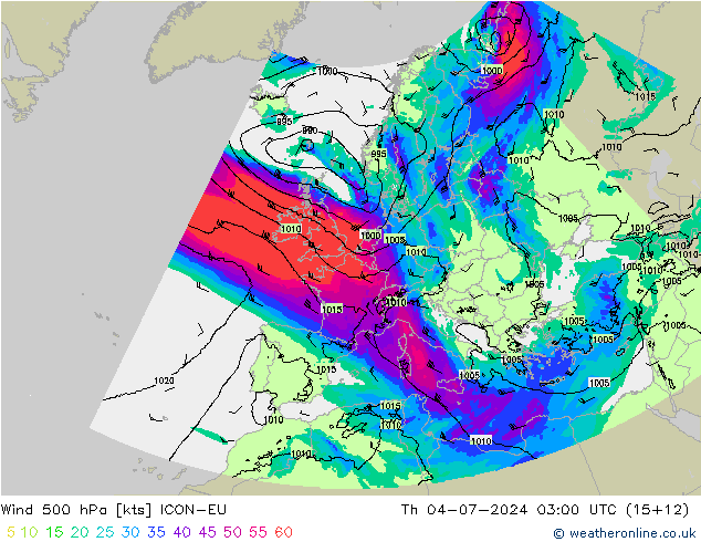 风 500 hPa ICON-EU 星期四 04.07.2024 03 UTC
