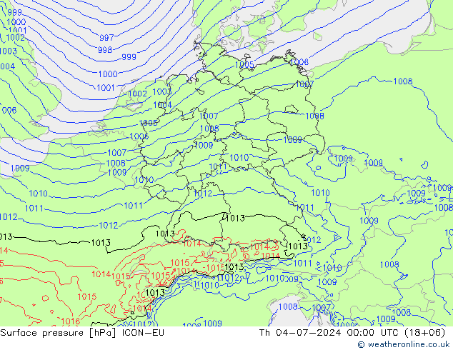 地面气压 ICON-EU 星期四 04.07.2024 00 UTC