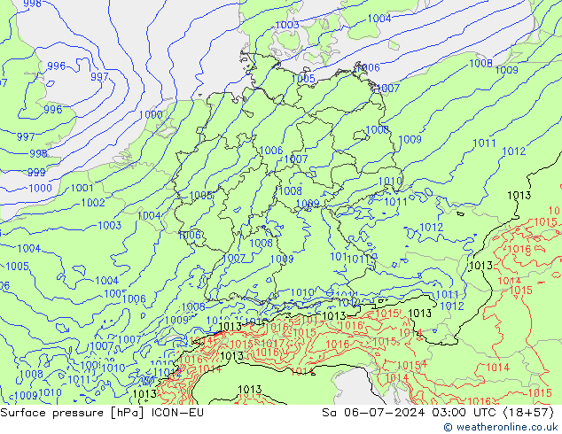 Luchtdruk (Grond) ICON-EU za 06.07.2024 03 UTC