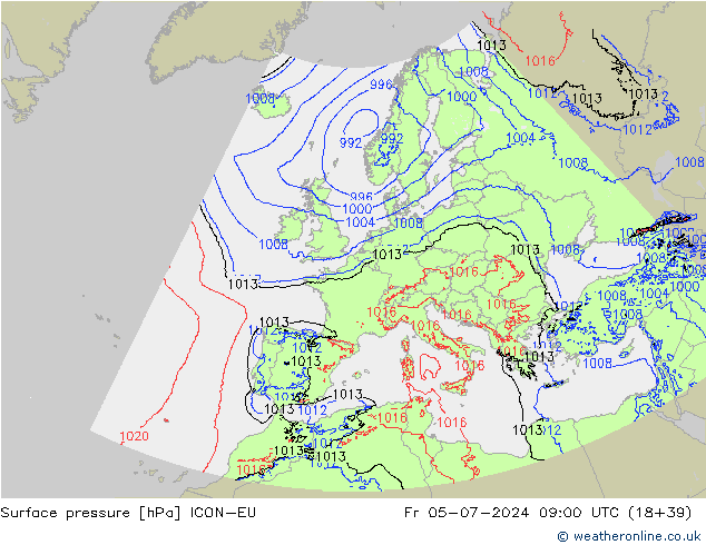 Luchtdruk (Grond) ICON-EU vr 05.07.2024 09 UTC
