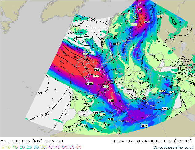 Wind 500 hPa ICON-EU do 04.07.2024 00 UTC