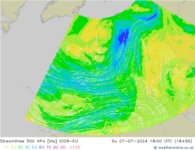 风 500 hPa ICON-EU 星期日 07.07.2024 18 UTC