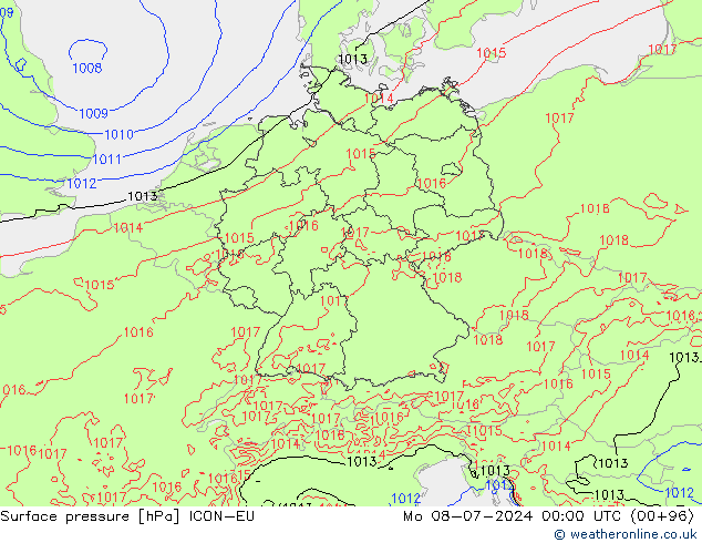 Luchtdruk (Grond) ICON-EU ma 08.07.2024 00 UTC