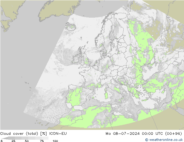 Bewolking (Totaal) ICON-EU ma 08.07.2024 00 UTC