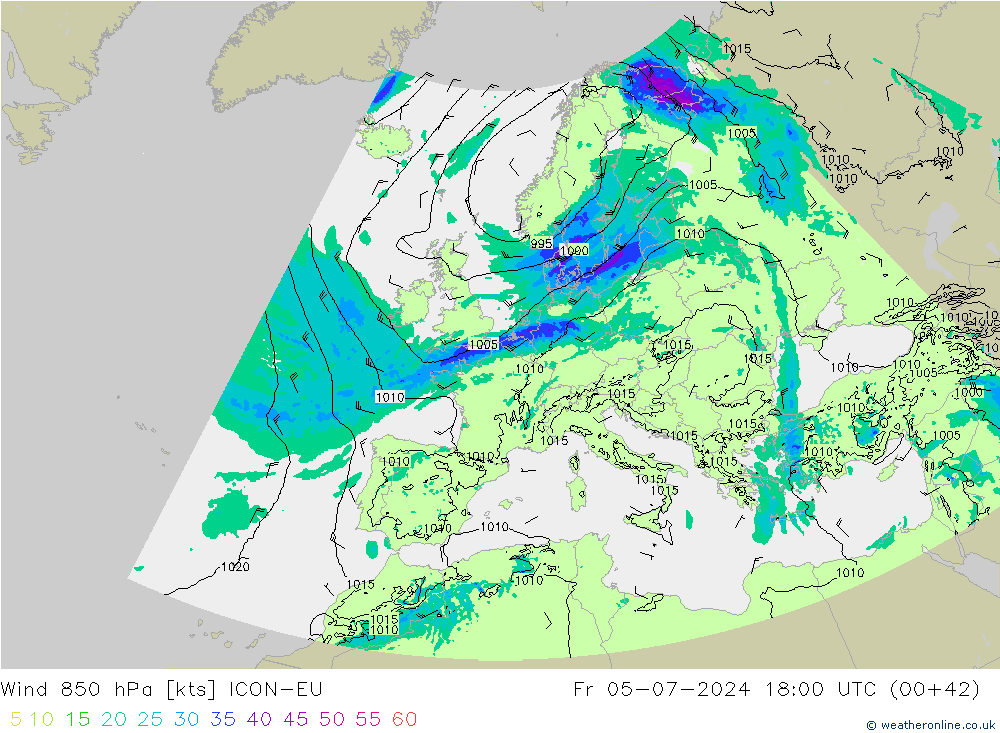 风 850 hPa ICON-EU 星期五 05.07.2024 18 UTC