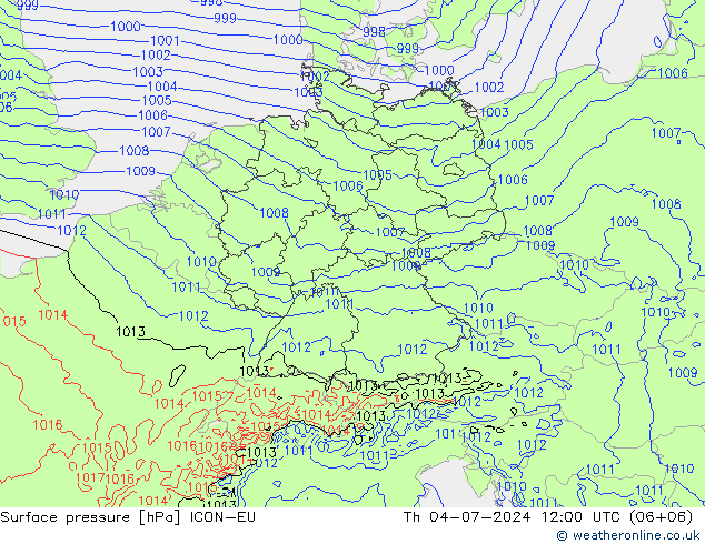 地面气压 ICON-EU 星期四 04.07.2024 12 UTC