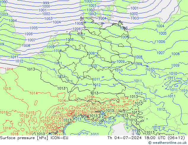 地面气压 ICON-EU 星期四 04.07.2024 18 UTC