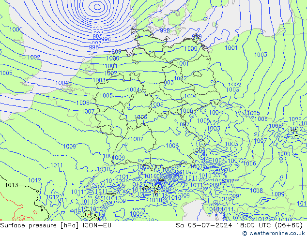 地面气压 ICON-EU 星期六 06.07.2024 18 UTC