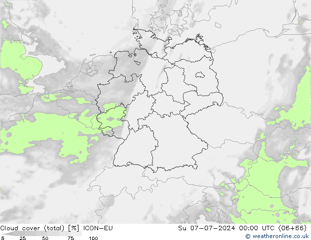 Bewolking (Totaal) ICON-EU zo 07.07.2024 00 UTC