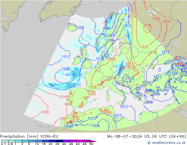 Neerslag ICON-EU ma 08.07.2024 06 UTC