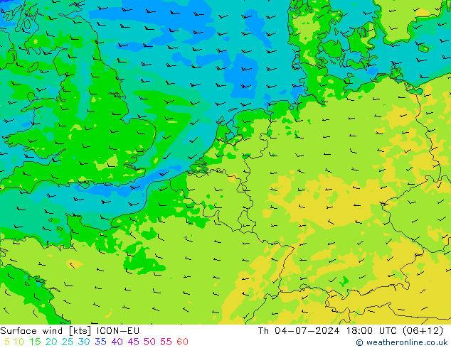 风 10 米 ICON-EU 星期四 04.07.2024 18 UTC