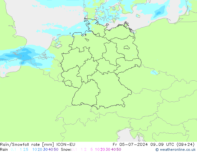 Rain/Snowfall rate ICON-EU 星期五 05.07.2024 09 UTC