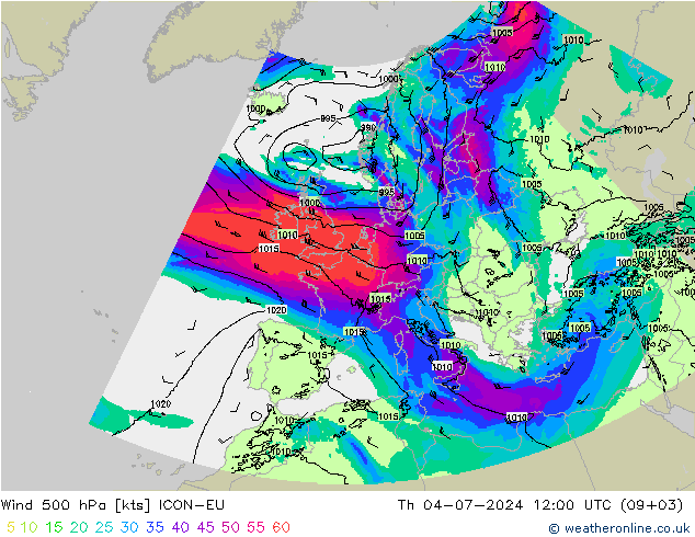 Wind 500 hPa ICON-EU do 04.07.2024 12 UTC
