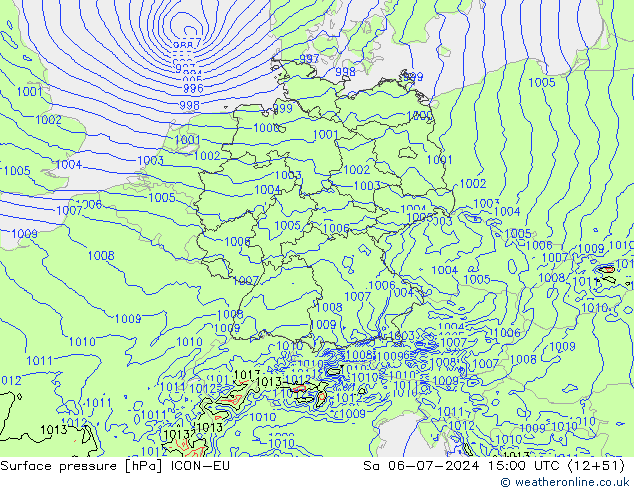 Luchtdruk (Grond) ICON-EU za 06.07.2024 15 UTC