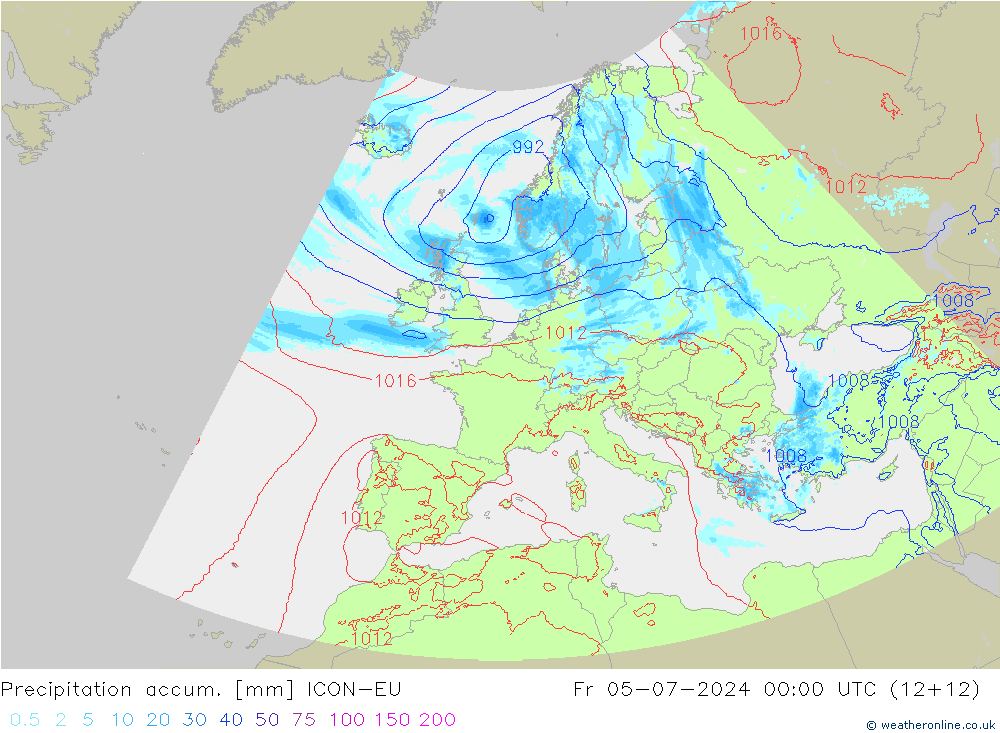 Precipitation accum. ICON-EU 星期五 05.07.2024 00 UTC