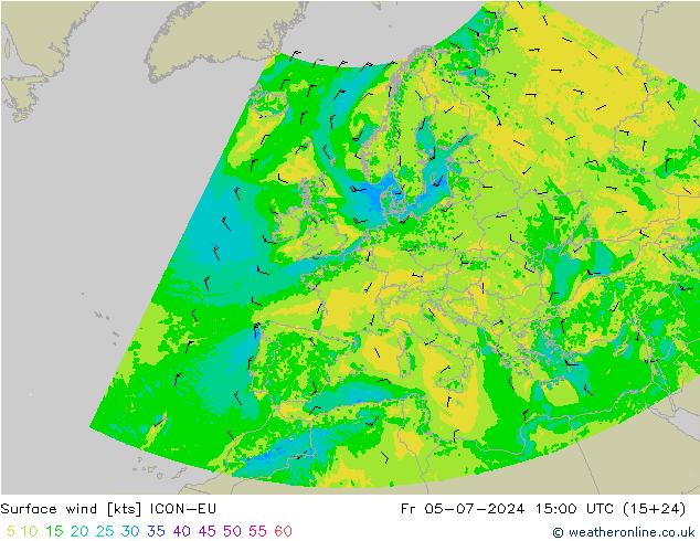Wind 10 m ICON-EU vr 05.07.2024 15 UTC