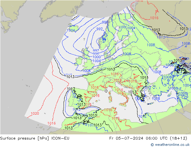 地面气压 ICON-EU 星期五 05.07.2024 06 UTC