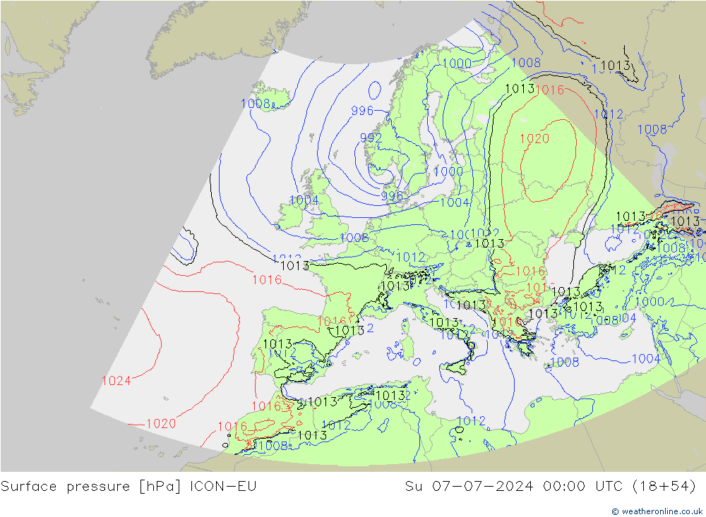 Luchtdruk (Grond) ICON-EU zo 07.07.2024 00 UTC
