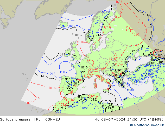 地面气压 ICON-EU 星期一 08.07.2024 21 UTC
