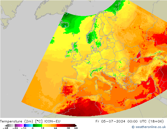 Temperatuurkaart (2m) ICON-EU vr 05.07.2024 00 UTC